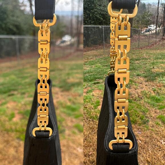 Bally Vintage Black Silk Evening Bag Gold tone Chain 1980s/1990s - Picture 6 of 10